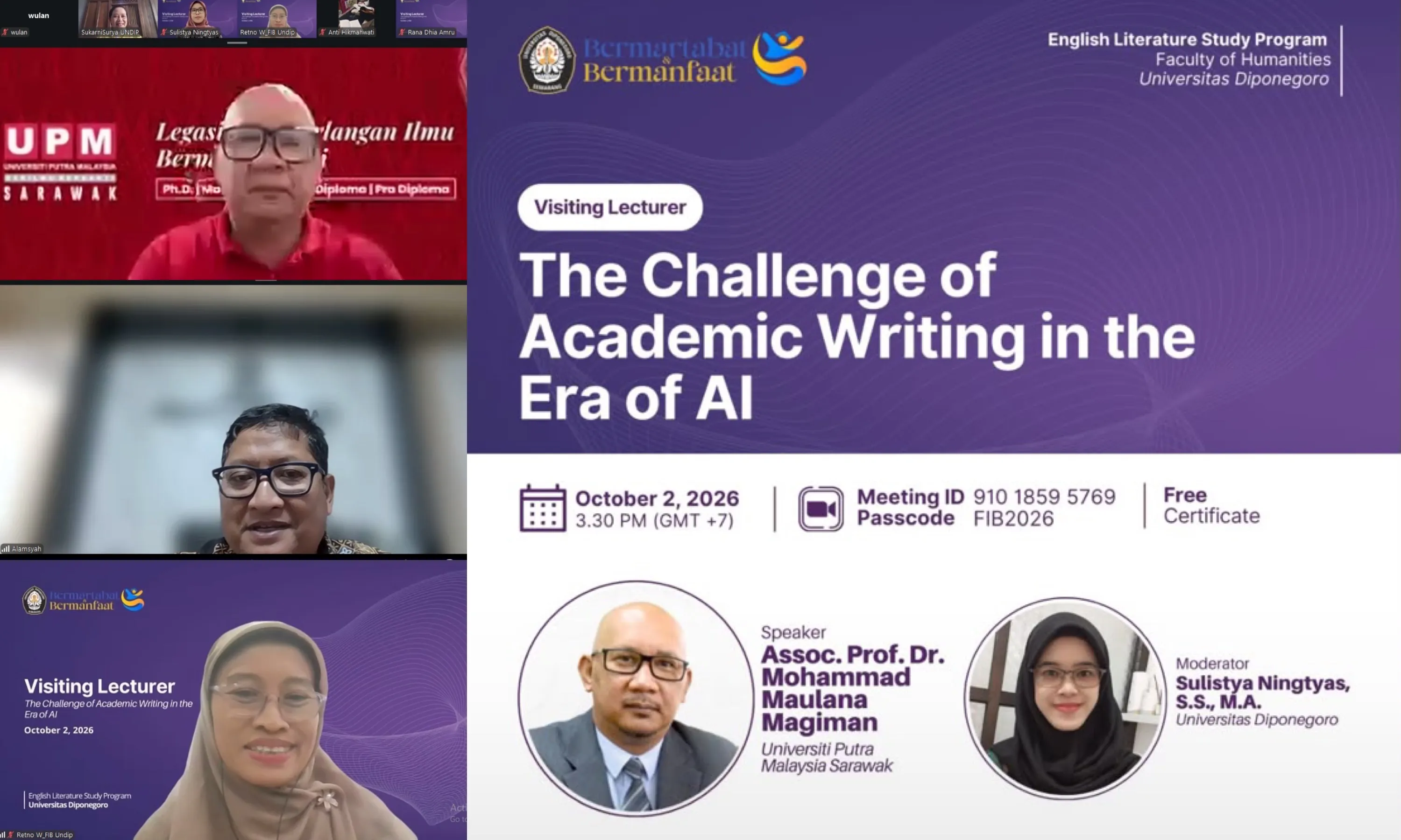 Dosen Tamu Sastra Inggris FIB Undip dan UPM Sarawak Malaysia: Pembahasan Mendalam tentang Etika Menulis di Era Kecerdasan Buatan